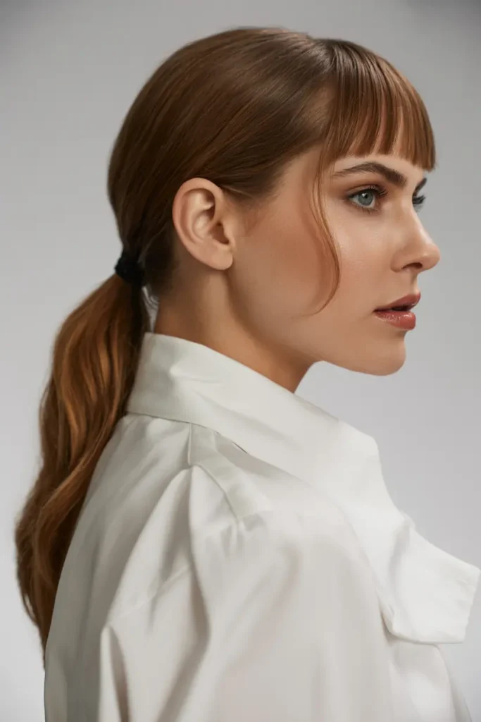 15. Choppy Bangs Sleek Ponytail
