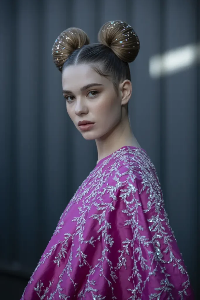 15. Space Buns with Glitter