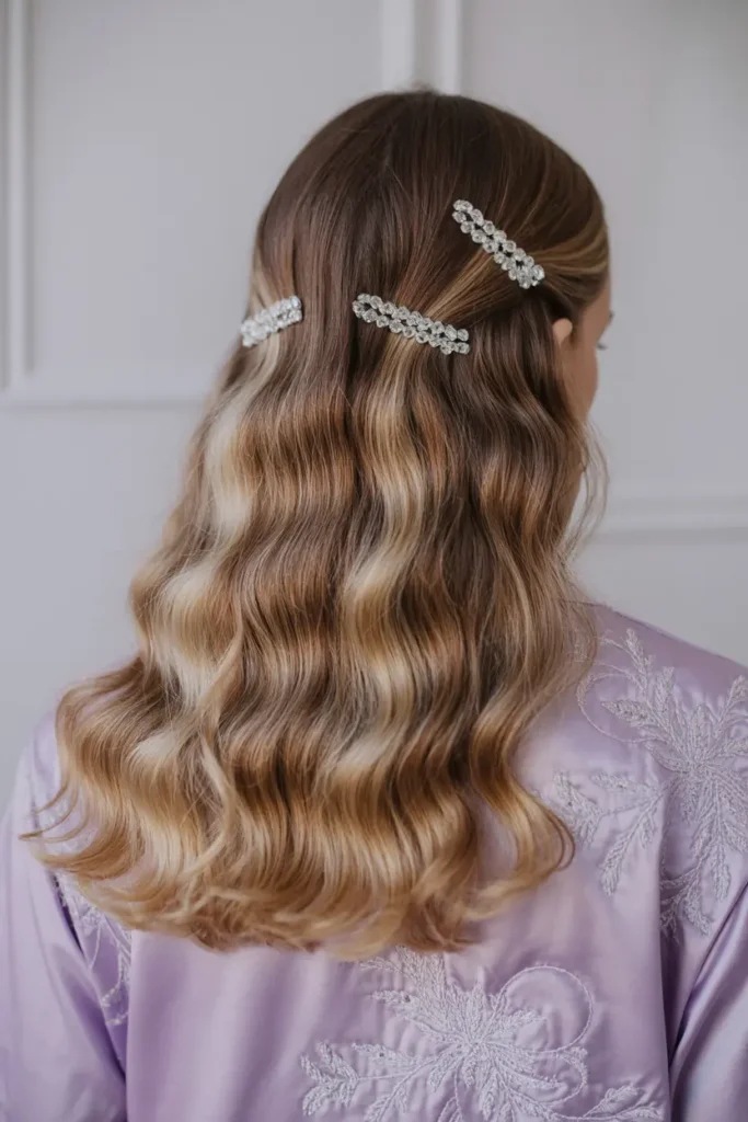 15. Wavy Hair with Crystal Pins