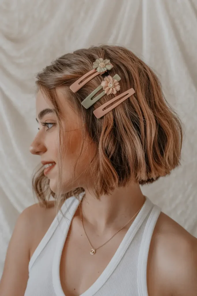 16. Boho Bob with Floral Clips