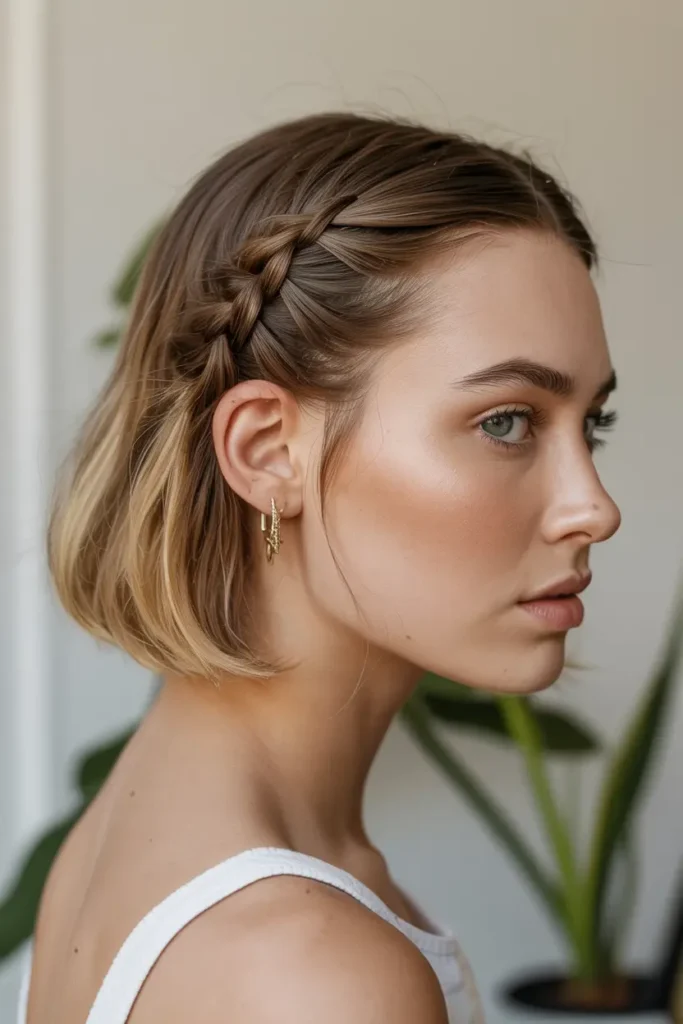 16. Chin Length Bob with Braided Accent