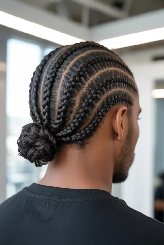 16. Man Bun with Cornrows