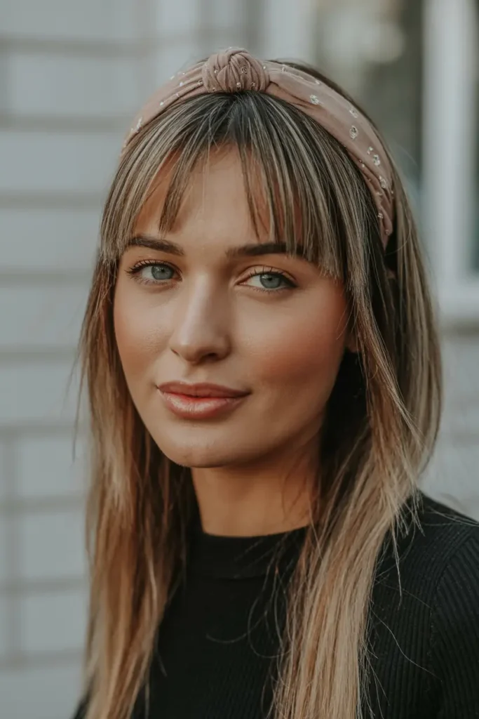17. Choppy Bangs with Headband
