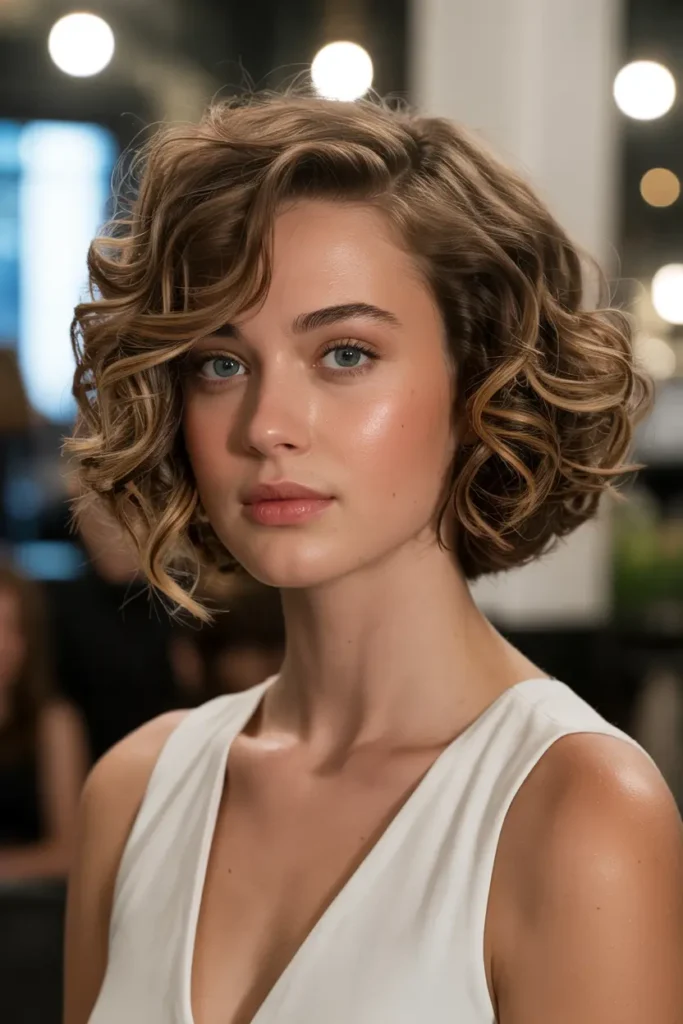 17. Curly Bob with Side Sweep