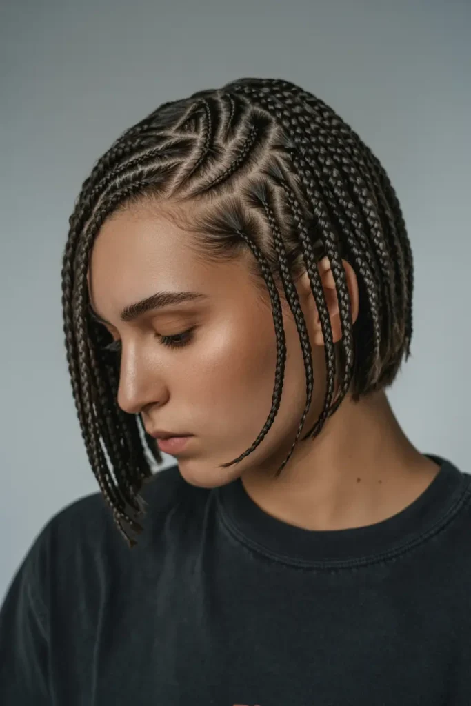 18. Bob Braids with Side Sweep