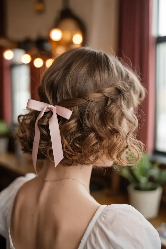 19. Curly Bob with Ribbon