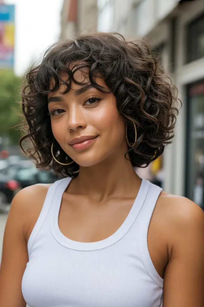 2. Curly Bob with Bangs