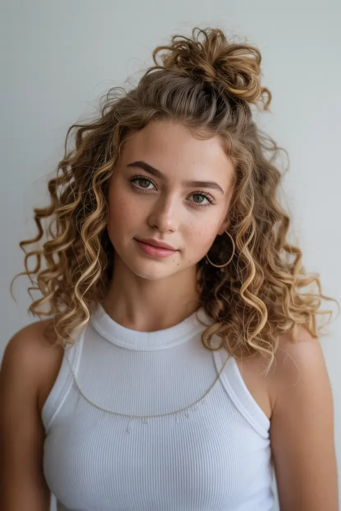 2. Half Up Curly Knot