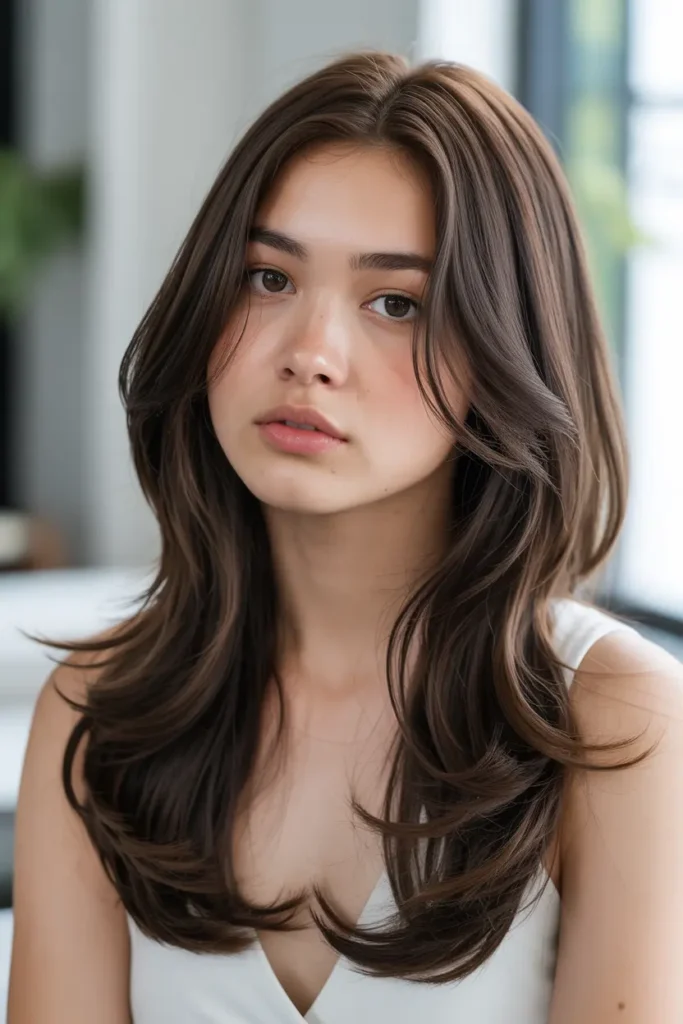 30 Korean Haircut for Chubby Face: Cute & Slimming Styles 3 2. Korean Long Layered Haircut