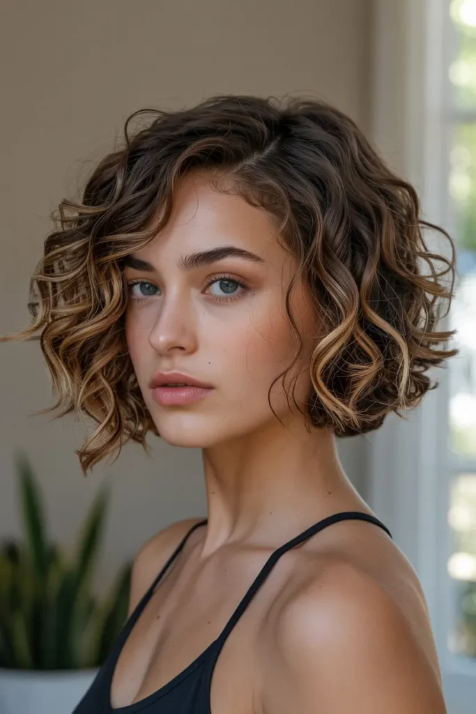 2. Side Parted Curly Bob 1
