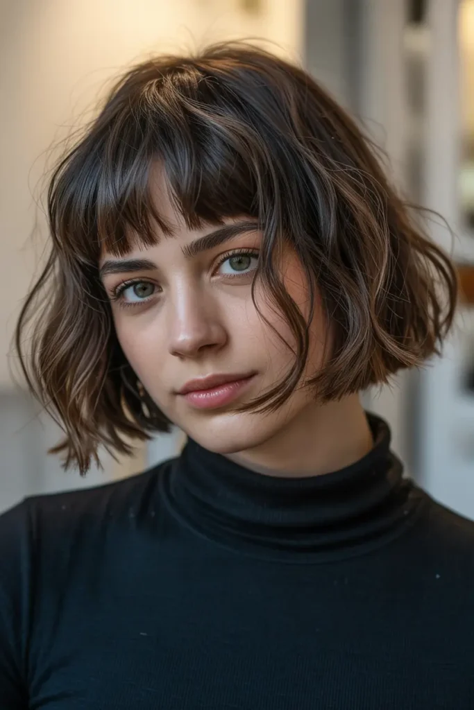 2. Textured Bob with Choppy Bangs