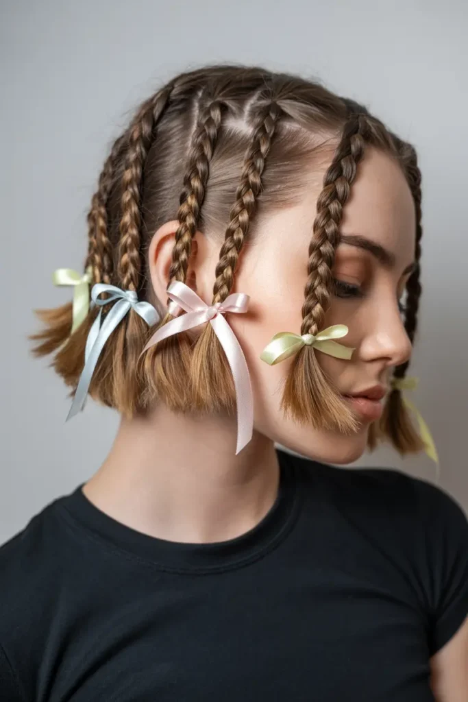 20. Braided Bob with Ribbon
