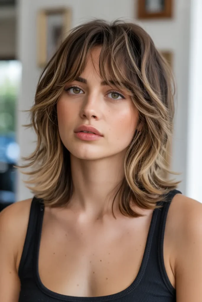 20. Layered Midi with Choppy Bangs