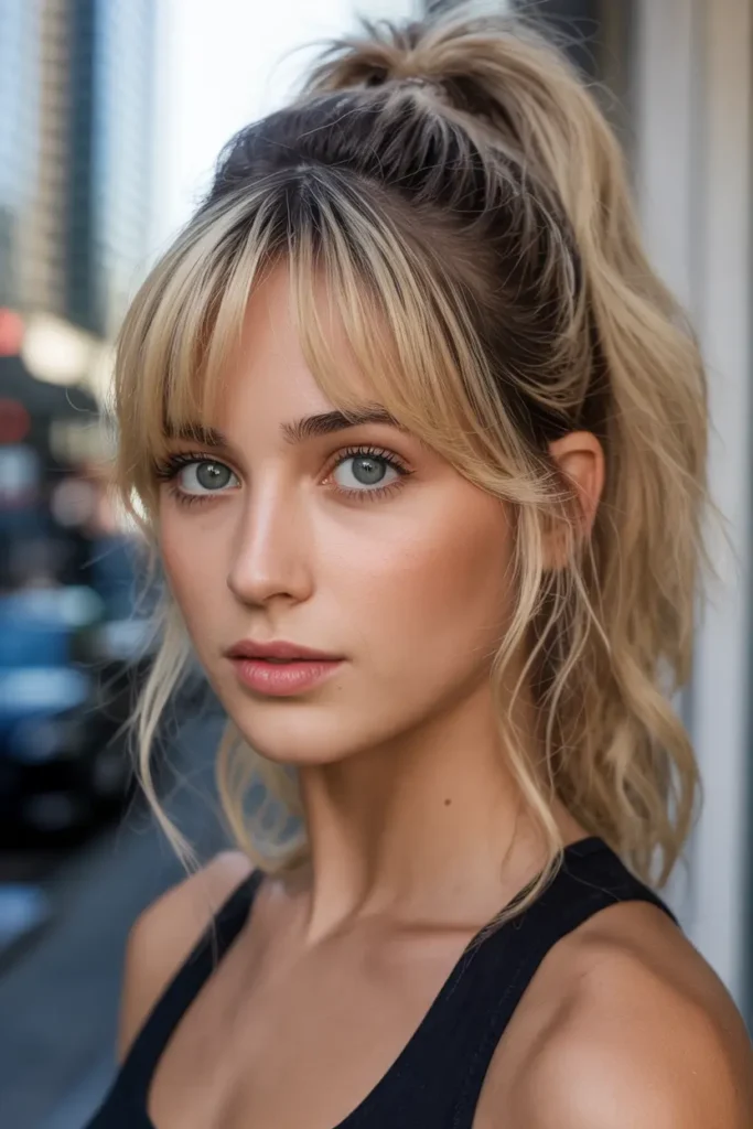 3. Choppy Bangs High Ponytail