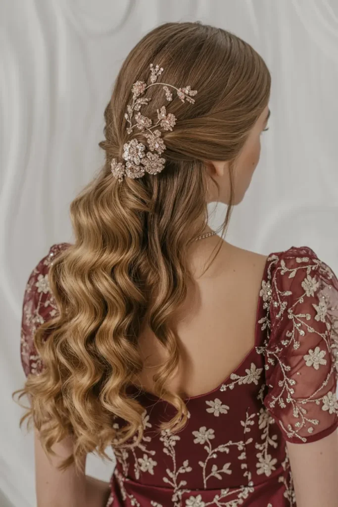 3. Glittery Half Up Style