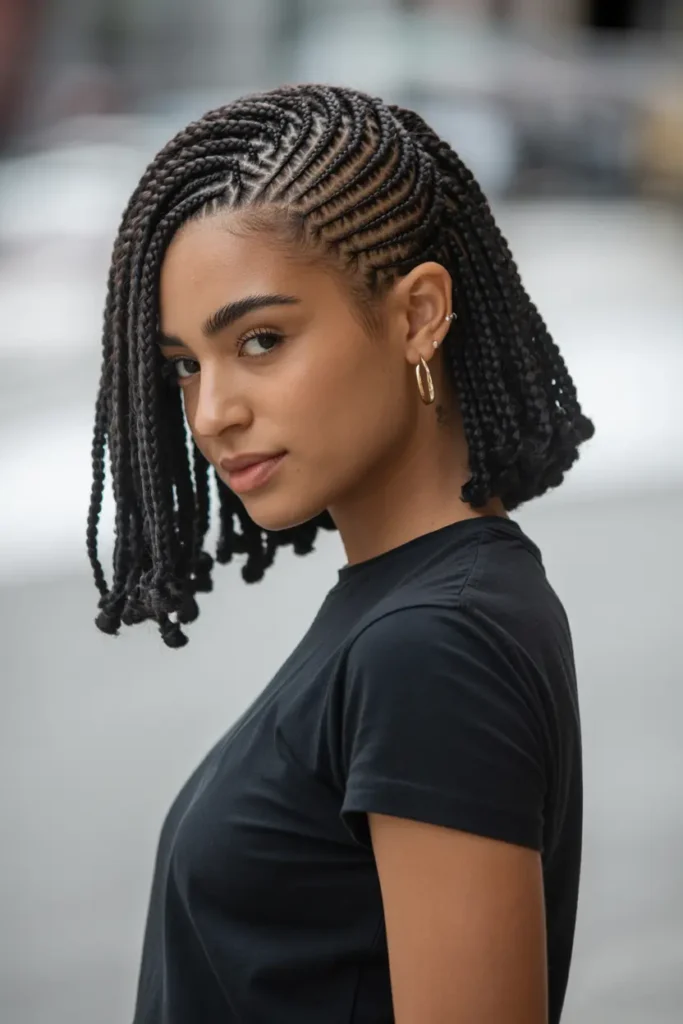 3. Side Parted Braided Bob