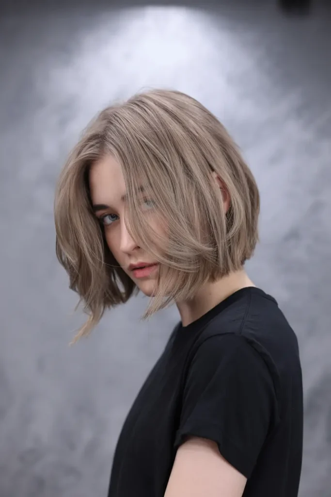 4. Ash Blonde Choppy Bob