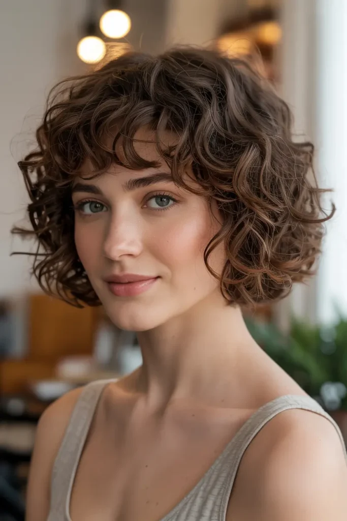 4. Curly Bob with Bangs