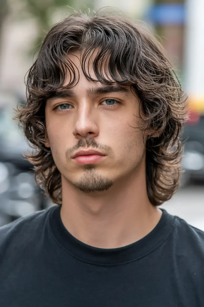 4. Curtain Bangs Wavy Mullet