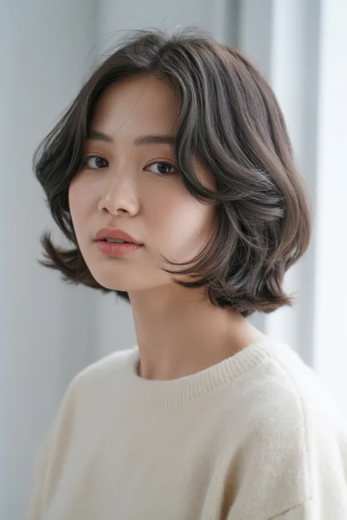 30 Korean Haircut for Chubby Face: Cute & Slimming Styles 7 4. Korean Soft Layered Lob