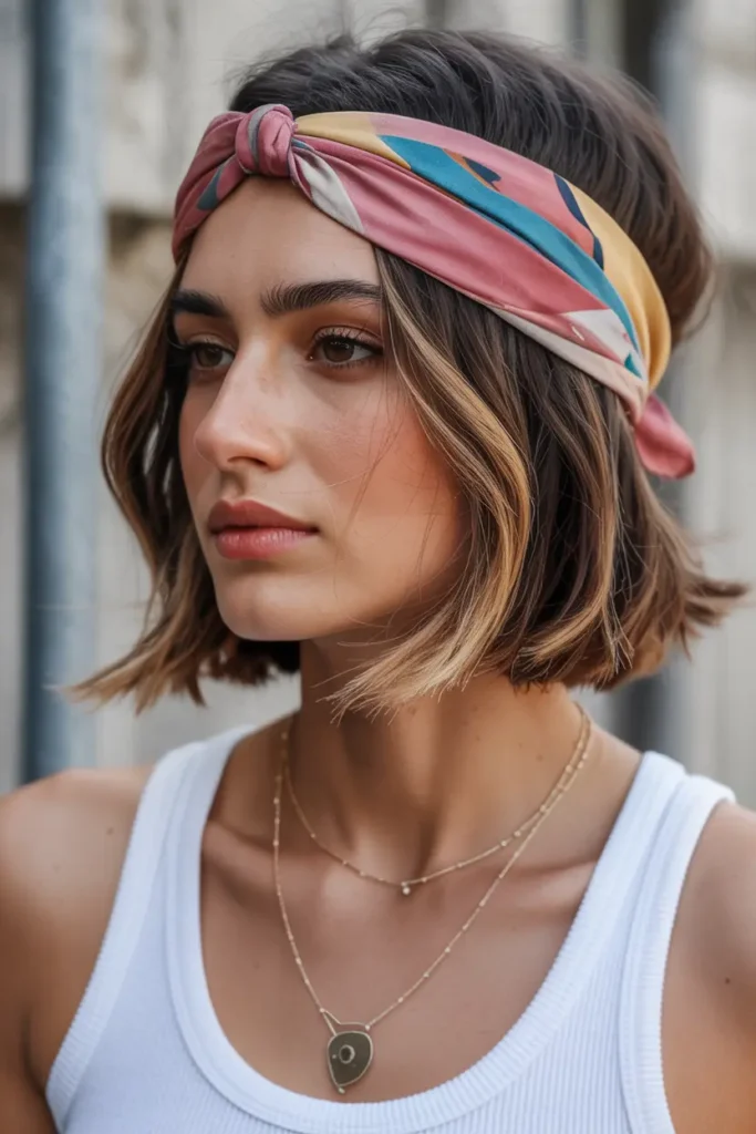 5. Boho Bob with Headscarf