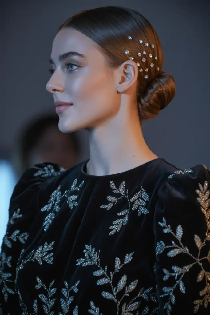 5. Low Bun with Gem Pins