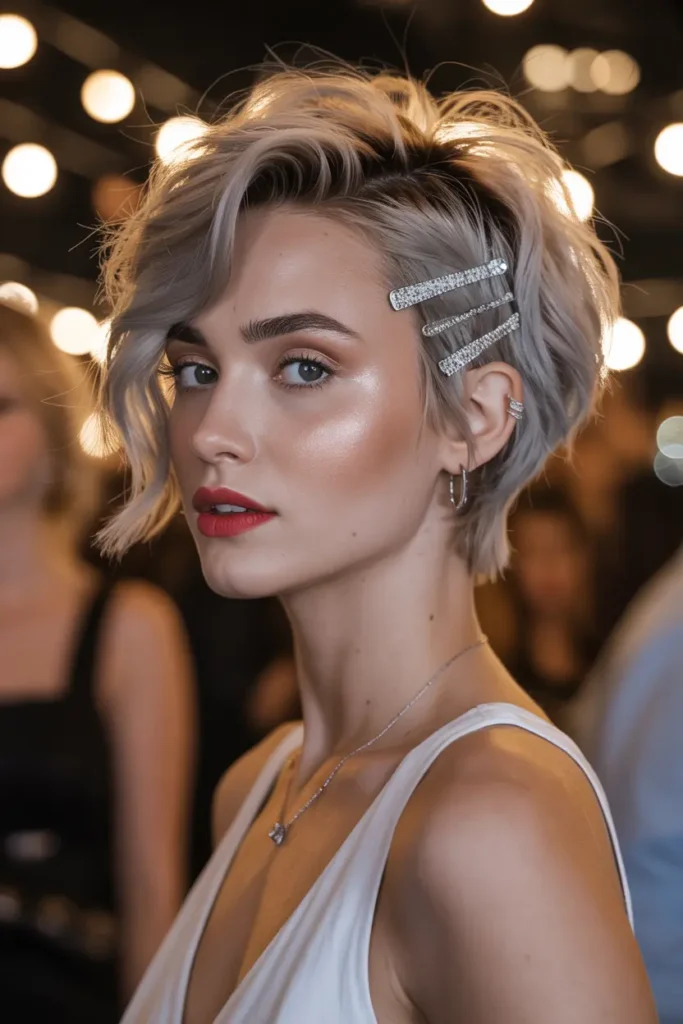 5. Messy Pixie with Sparkle Clips