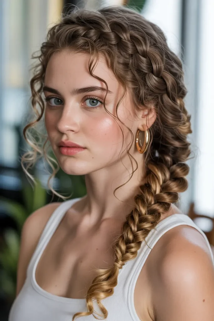 6. Curly Side Braid Style