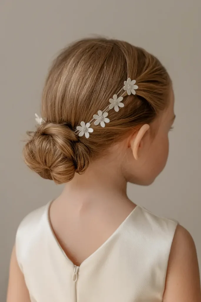 6. Low Bun with Flower Pins