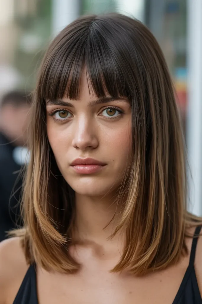 6. Straight Hair with Choppy Bangs