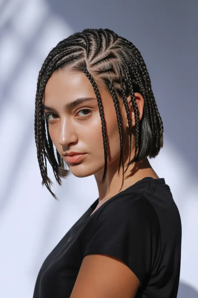 7. Bob with Stitch Braids