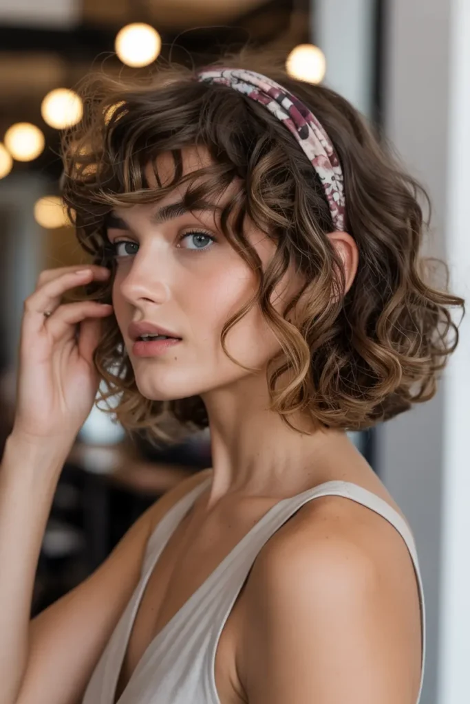7. Curly Bob with Headband