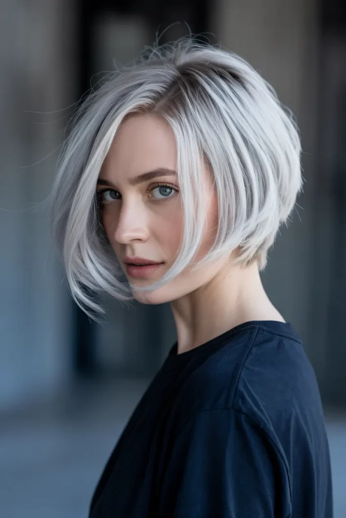 7. Side Swept Icy Blonde Bob