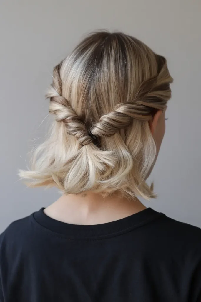 8. Blonde Bob with Twisted Half Up