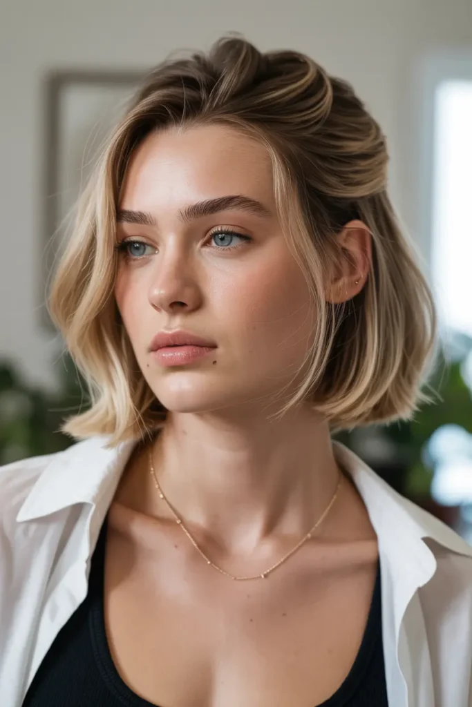 8. Half Up Layered Bob