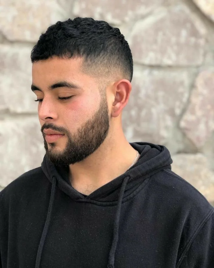 Brushed-Forward Crop with Sideburns Beard