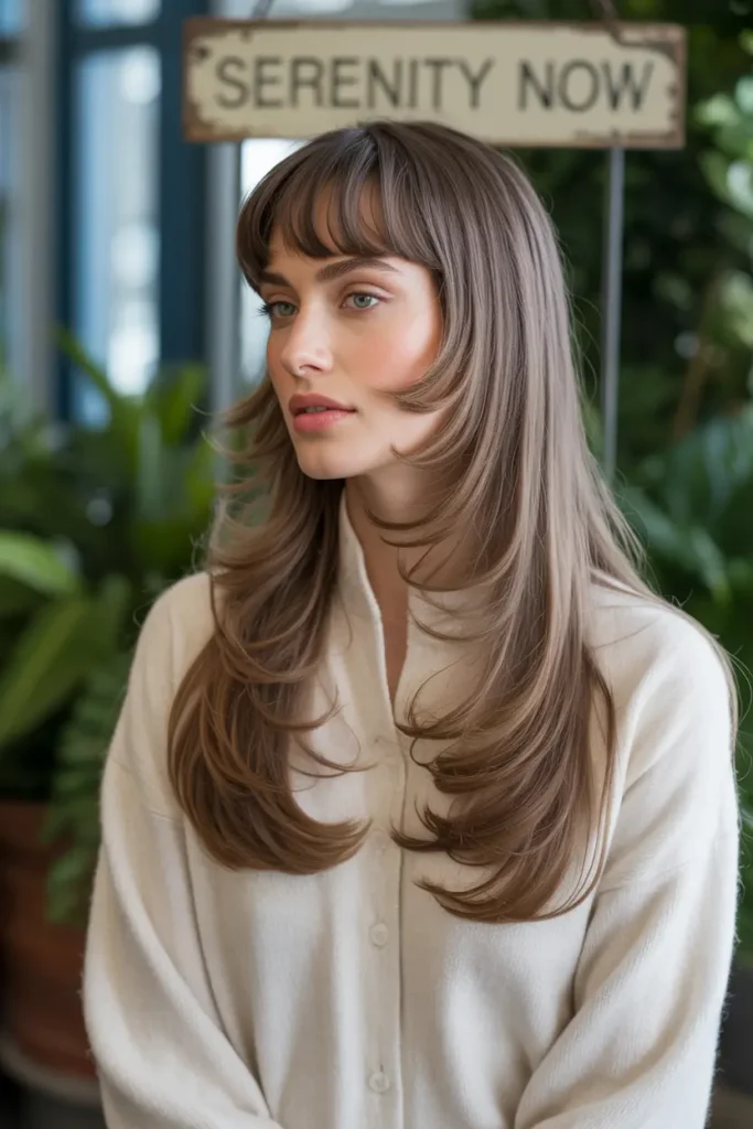 18. Long Hair with Micro Bangs