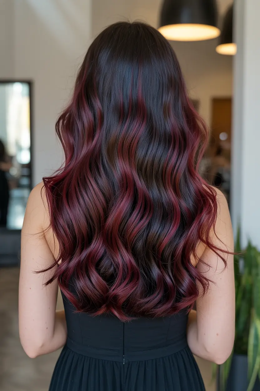 3. Subtle Dark Cherry Red Balayage