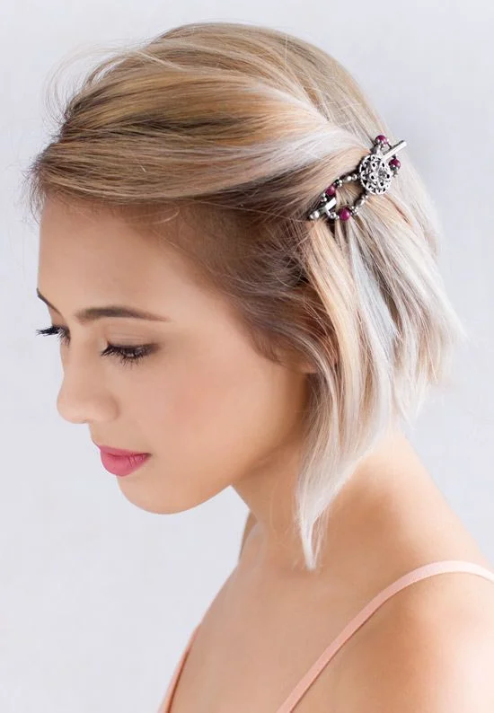 Blonde Bob with Beaded Pins